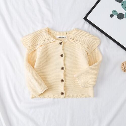 2020 Autumn Winter Newborn Baby Girls Knitted Pullover Ruffle Collar Cardigan Long Sleeve Sweater Infant Children Clothing 1-2-3