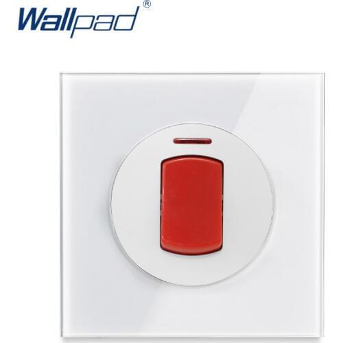 Wallpad L6 45A Cooker AC DP Switch White Tempered Glass Crystal Panel Single Frame UK BS Standard For Air Conditioner