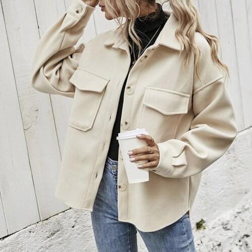 Simple Autumn Women Jackets Solid Pockets Casual Female Coats Jacket Long Sleeve Crop Shoulder Single Breasted Fashion 2021 New