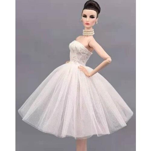 1/6 BJD Accessories White Off Shoulder Princess Dress Outfits for Barbie Dolls Clothes Short Ballet Dresses Party Gown Vestidos