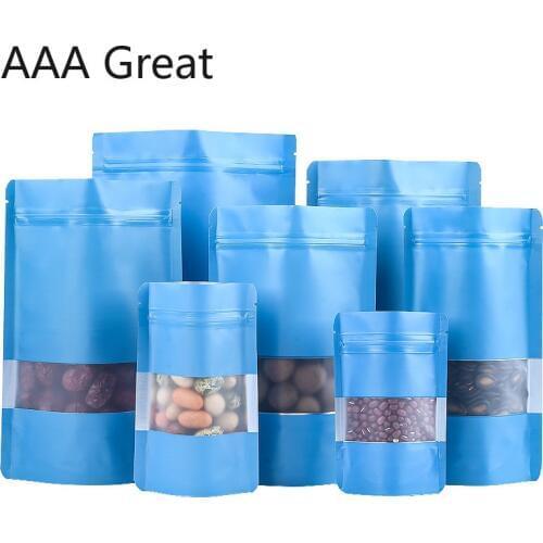 100Pcs/Lot Aluminium-Plated Bag Aluminum Foil Bag Blue Bags Grain Stand Up Window Food Storage Pouches Packaging Nuts Candy Gift