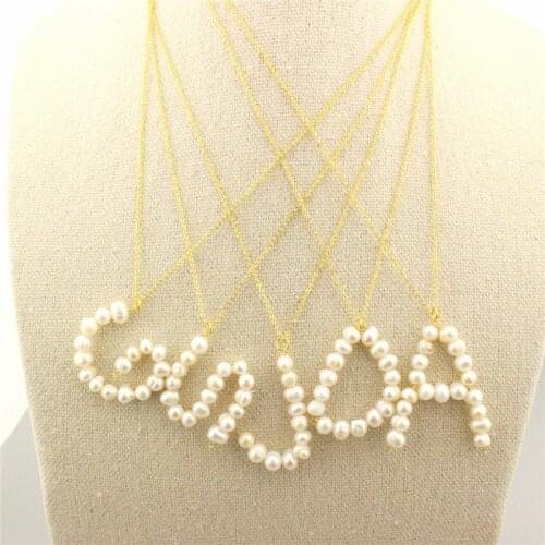 18inch 10str/lot New style freshwater pearl necklace, 26 letters pearl pendant, fashion pearl necklace jewelry wholesale