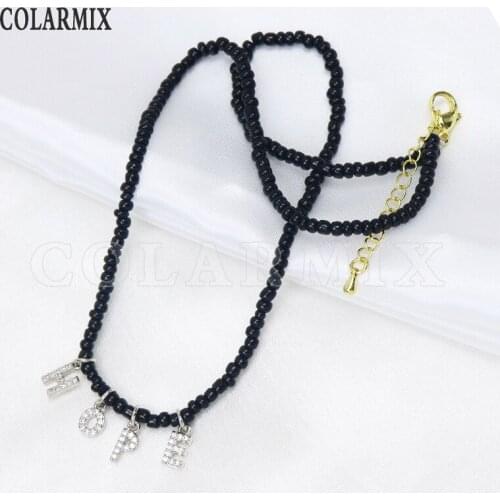 6 Pcs Tiny Beaded Strand Necklace Mix color Chocker Necklace Letter pendant Jewelry Accessories Jewelry Necklace Gift 9967