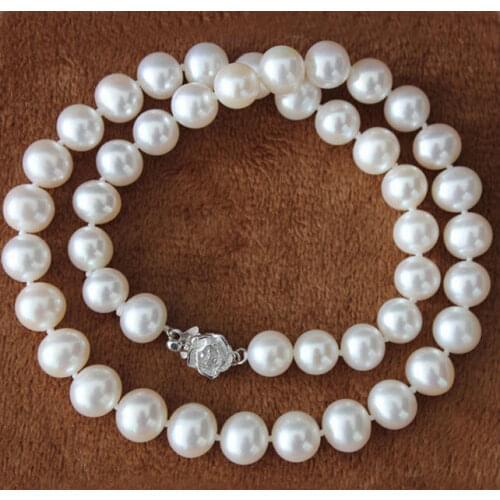 AAAA 9-10mm White South Akoya Sea Pearl Necklace 18''>Dongguan girl Store free shipping