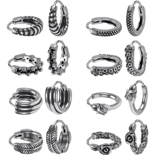 AOEDEJ 10 Styles Stainless Steel Octopus Feather Hoop Round Earring for Women Men Hip Hop Punk Rock Huggie Hoop Earrings Jewelry