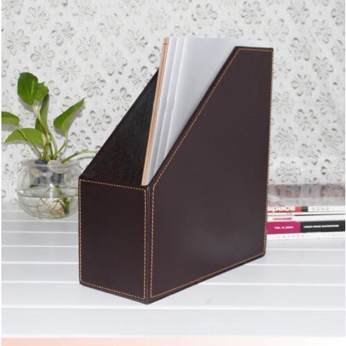 1-slot wood leather desk file book box magazine self holder document filing organizer case brown 224B