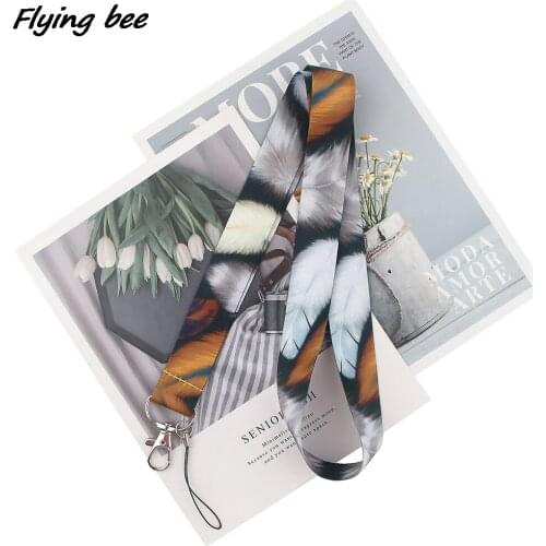 Flyingbee Feather Fashion Creative Lanyard Badge ID Lanyards Mobile Phone Rope Key Lanyard Neck Straps Accessories X1659