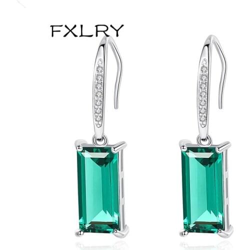 FXLRY Elegant Micro-inlaid Green Zircon Rectangle Shape Long Earrings Pendant Drop Earrings For Women Jewelry