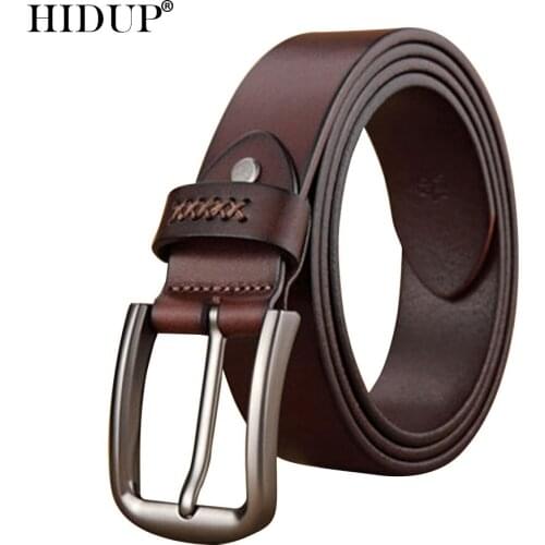 HIDUP 2021 New Design Mens Top Quality Cowhide Alloy Pin Buckle Metal Belts Solid Genuine Cow Leather Belt 3.8cm Width NWJ989