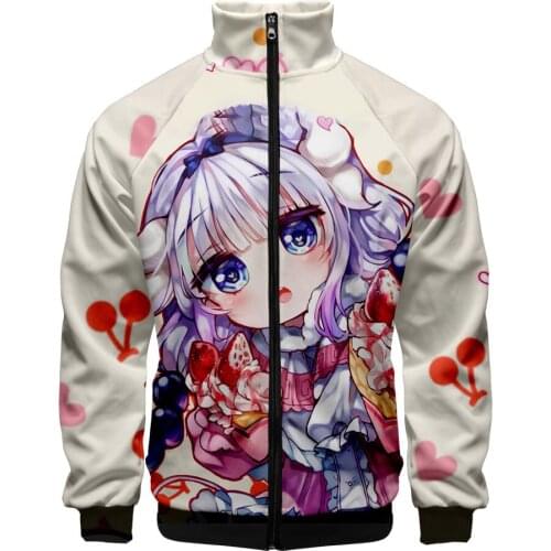 Anime Miss Kobayashis Dragon Maid Cosplay Costume Kanna Kamui Harajuku Cardigan Stand Collar Zipper Baseball Jacket Outerwear