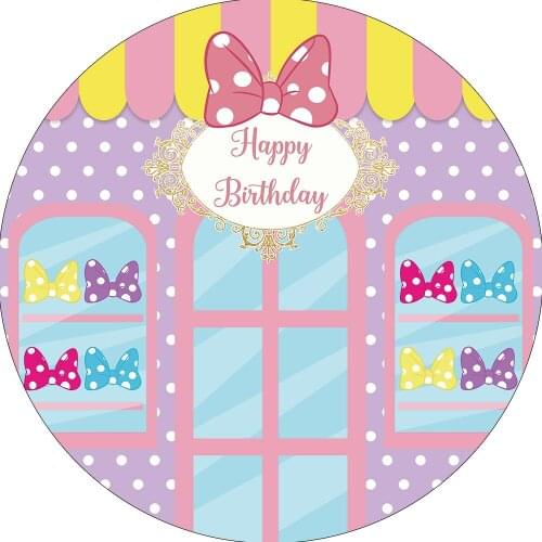 Candy Ice-cream House Wall Decor Dot Mouse Bow Princess Party Round Backdrop Baby Shower Girl Birthday Cake Table Cloth