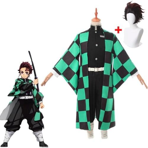 2019 Anime Demon Slayer Cosplay Costume Kamado Tanjirou Kimetsu no Yaiba Halloween Cosplay Costume Men Kimono Uniform Full Set