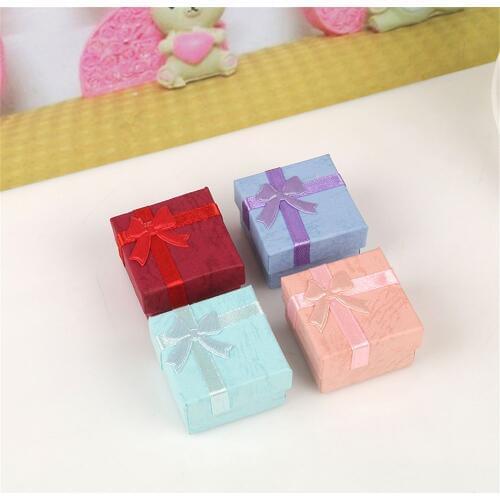 Nice Paper Square Bowknot Ring Earring Necklace Jewelry Gift Box Case Display