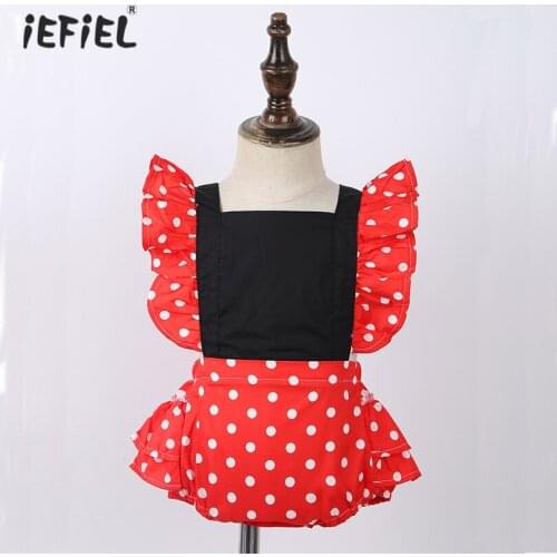Summer Baby Girls One-Piece Outfits Clothes Polka Dots Printed Ruffled Shoulder Straps Backless Romper Jumpsuit with Headband