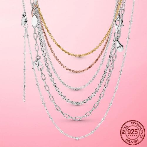 HOT Sale 925 Sterling Silver Classic Cable Chain Necklace Rose Gold Color Necklace Chain Sterling Silver Jewelry Gift Making