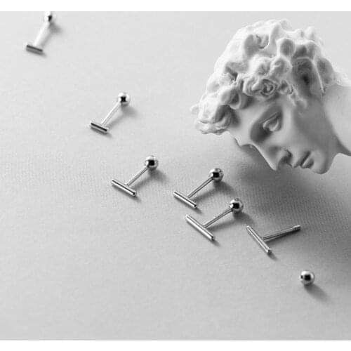 TINY Bar 925 Sterling Silver Helix Screw Back Stud Post Safe Earrings A1989