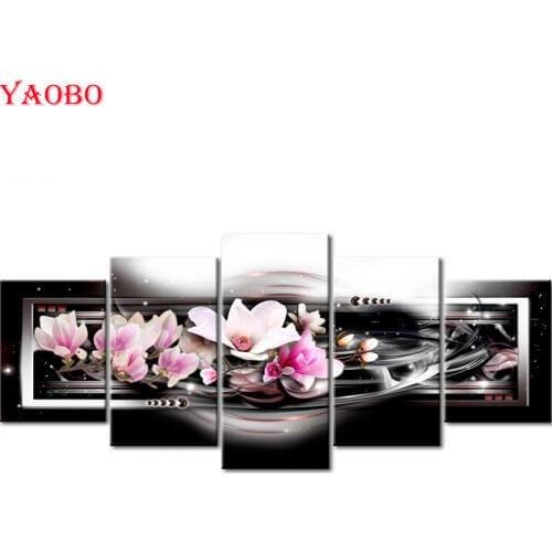 5pcs/set Full Square/Round DIY diamond painting Cross Stitch Magnolia Flower wall decor diamond Embroidery Multigang figure