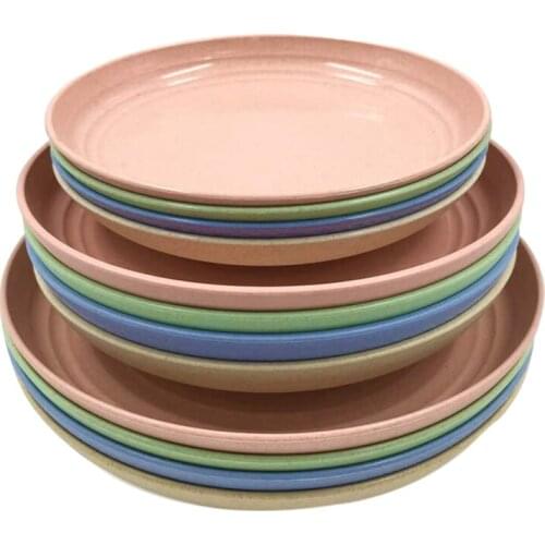 AF89 12 Pack Wheat Straw Plates Set,Dinner Dishes, Dinner Plate, for Salad,Pasta, Steak,Fruit(6.8inch,7.8inch, 8.8inch)