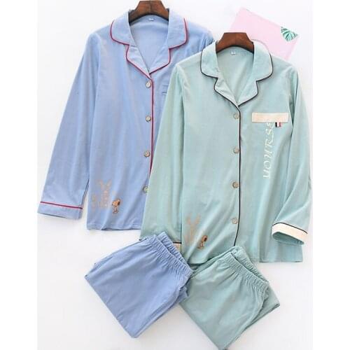 Spring/autumn Pajamas Set Women Knit Cotton Ladies Long Sleeve Sleepwear Summer Thin Casual Pure Color High-end Loose Home Wear