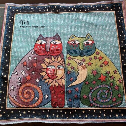 1psc The cat folk style positioning cushion cotton jacquard fabrics Home Furnishing retro/50*50cm