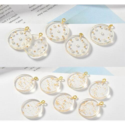 Transparent round shape Pearl/metallic decoration resin charms diy jewelry necklace/earrings for women pendant accessory