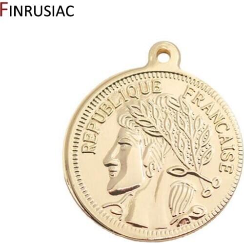 Retro Commemorative Coin Charms DIY Necklace Pendant Accessory, Gold Plated Portrait Pendants Charms For Jewelry Making