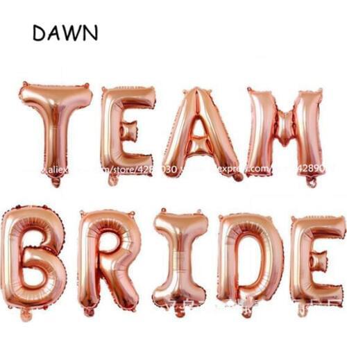 9pcs/lot Rose Gold Letter team bride Foil Balloons Wedding Party Decoration Alphabet Globos Wedding Balloon Team Bride Decor