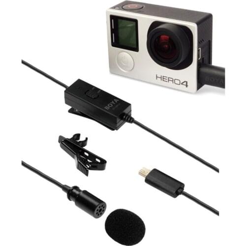 BOYA BY-GM10 Microphones Pro Omni-directional Audio Lavalier Microphone with 8m Signal Wire for GoPro HD Hero4 3+ 3 Camera