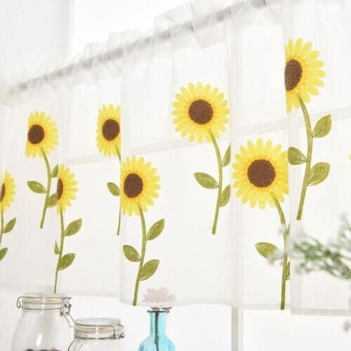 50x150cm Daisy Curtain Embroidery Pastoral Shade Kitchen Curtains Half Curtain
