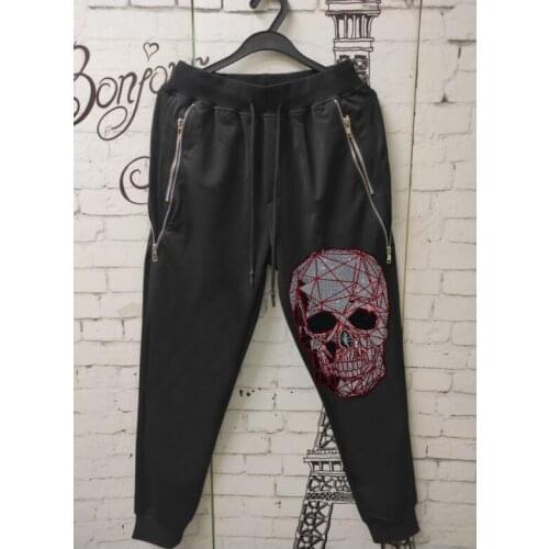 Hot sale Hip Hop Trousers New Rhinestone Long Pants Men Casual Pockets Fitness Sports Long Pants
