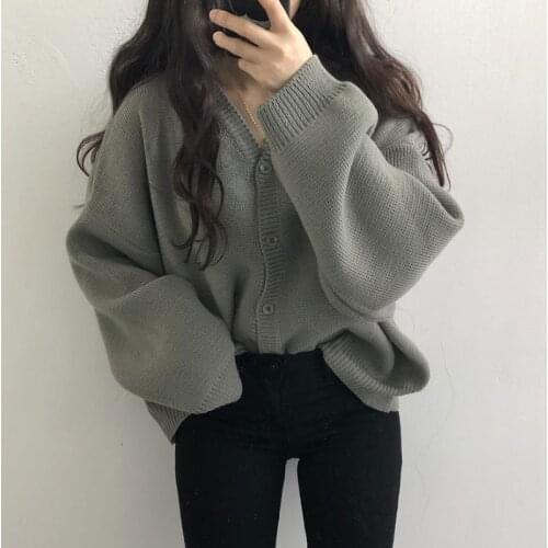 Korean Style Retro Solid Color Knitted Wild 2021 New Autumn and Winter Sweater Cardigan Jacket Women Single-breasted Jacket Top