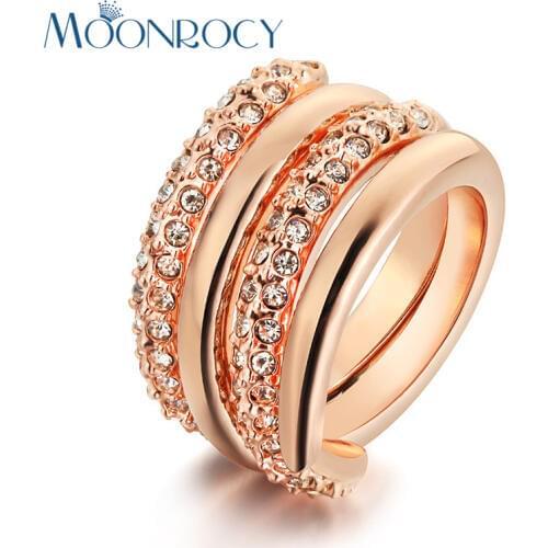 MOONROCY Rose Gold Color Free Shipping Cubic Zirconia Crystal Rings Fashion Jewelry Wholesale Party Rings for Women Gift