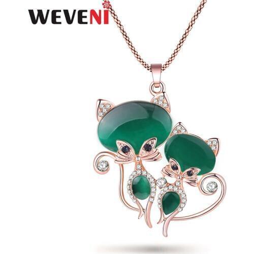 WEVENI Statement Crystal Cat Necklace Pendant Rhinestone Inlay Chain Collar Jewelry Gift For Women Fashion Girl Accessories