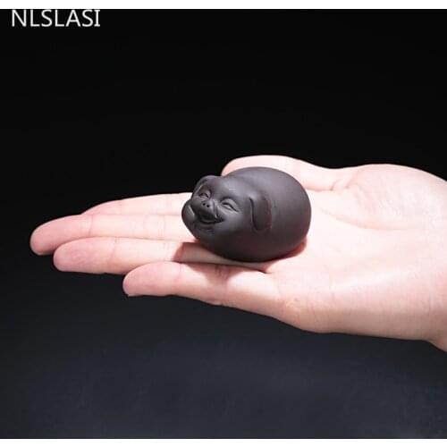 1 PCS yixing Purple Clay Small Tea pet Lovely Pig Figurine Ornament Boutique Tea Table Accessories Crafts home tea decoration