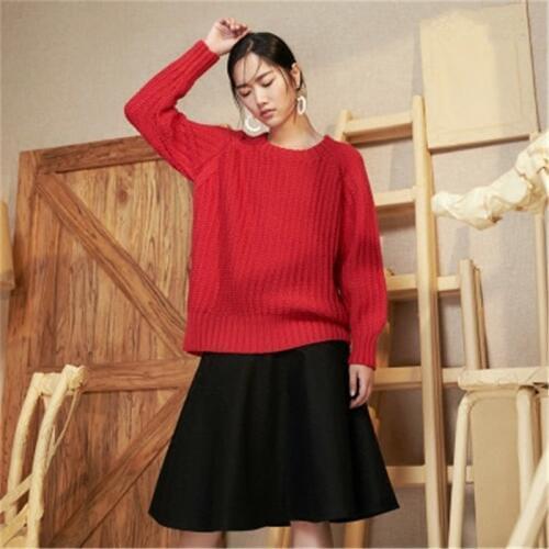100% hand made pure wool thick knit women casual Oneck solid H-straight pullover sweater one&over size