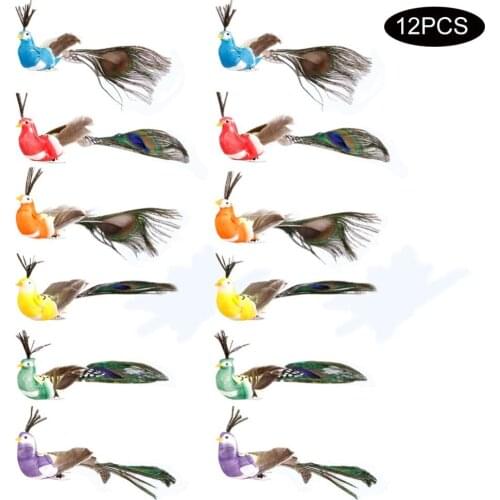 12pcs Simulation Peacock Model Lovely Foam Feathers Bird Miniature Decorative Craft Birds Home Ornament
