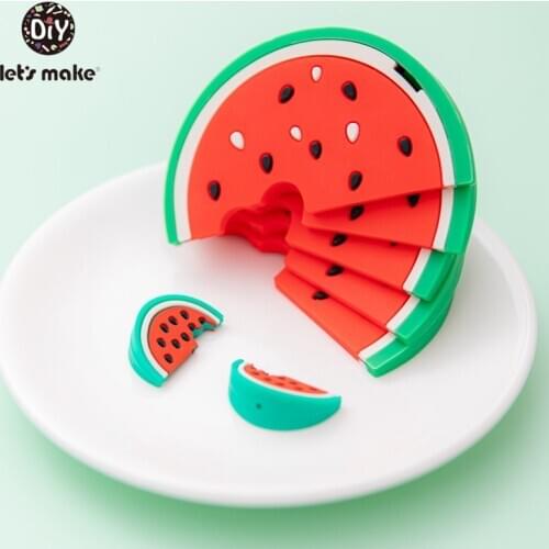 Lets Make 5PCS Silicone Beads Teether Watermelon Fruit Baby Chew Charms Baby Toddler DIY Bracelet Teething Toys For Teether