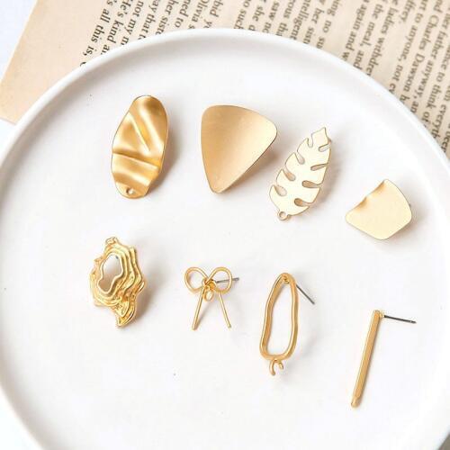 6pcs Korean Ornament Metal Texture Asian Gold Stud Earrings For Women Triangle Bow Leaf Ear Material Diy Jewelry Accessories