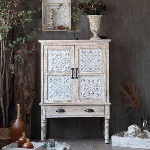 American Retro Solid Wood Cabinets Homestay Porch Carved and Old Storage Creative Decorative