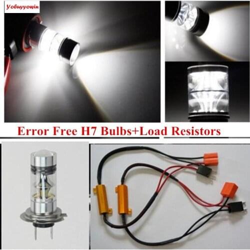 2Pcs Car Canbus White Error Free 20SMD Cree Chip 100W LED H7 Fog Driving DRL Lights+Bypass Wiring Decoder For MercedesBenz