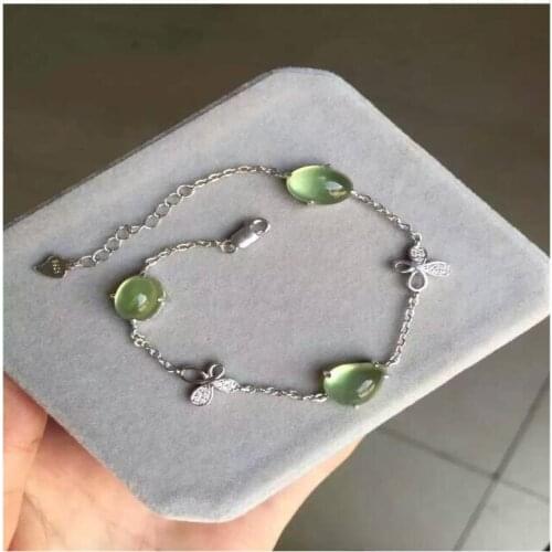 Free shipping Natural and real Prehnite 925 sterling silver Fine jewelry gems 5*7mm 3pcs