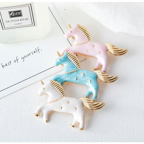 6 pcs/ lot fashion jewelry head accessories metal enamel Unicorn brooch pin