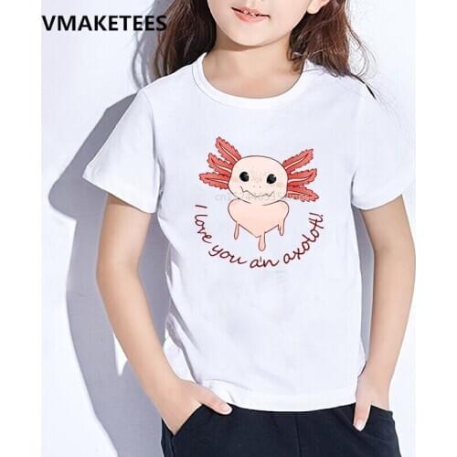 Kids Summer Short Sleeve Girls & Boys T shirt Children Cute Pink Axolotl Cartoon Print T-shirt Funny Baby Clothes