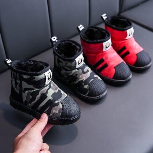 Childrens winter shoes snow boots boys fashion plush warm boots ankle Martin boots black red sneakers 2021