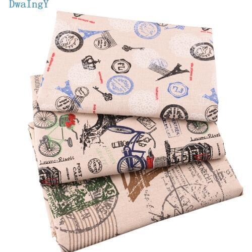 DwaIngY 3pcs/lot 45cmx50cm Tower Series Printed Cotton Linen Fabric For Patchwork DIY Quilting Sewing Placemat Bags Material
