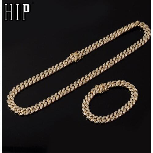 Hip Hop 10MM AAA CZ Bling Iced Out Cubic Zirconia Bracelet Necklace Geometric Stone Tennis Cuban Chain Bracelets Men Jewelry