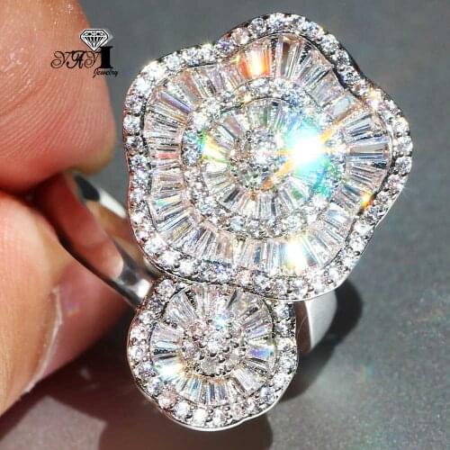 YaYI Fine Jewelry Fashion Princess Claw Set Cut White Cubic Zirconia Silver Color Engagement Wedding Party Leaves Gift Rings