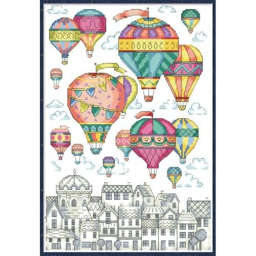 Hot Air Balloon Cross Stitch Patterns Embroidery Kits Printed Canvas Needlework With Threads Sets 11CT 14CT Home Decor Paintings