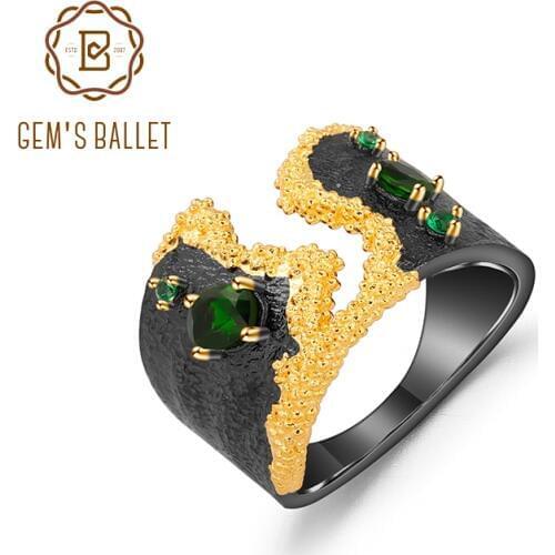 GEMS BALLET 925 Sterling Silver Handmade Multicolor Floral Nature Autumn Flower Shell Band Ring With Chrome Diopside For Women