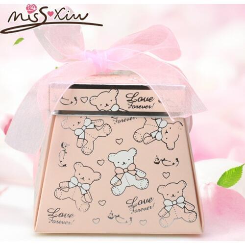 Wholesale 20pcs Creative Lovely Wedding Favors Baby Shower Favors Treasure Box Bear Candy Box Party Gifts Chocolate Boxes